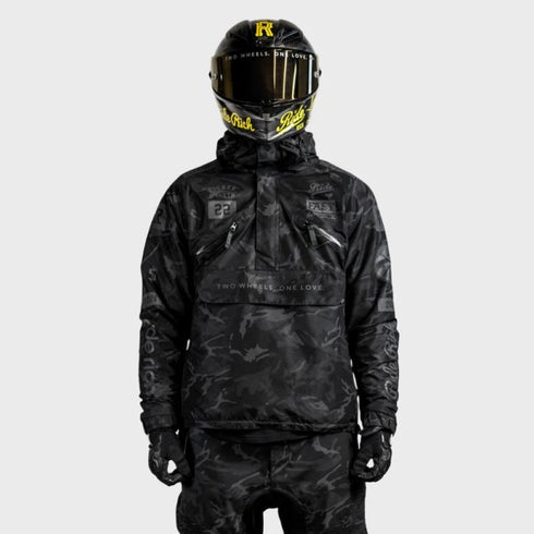 Ride Rich Concord Armoured GP Anorak Motorcycle Jacket - Black / Camo